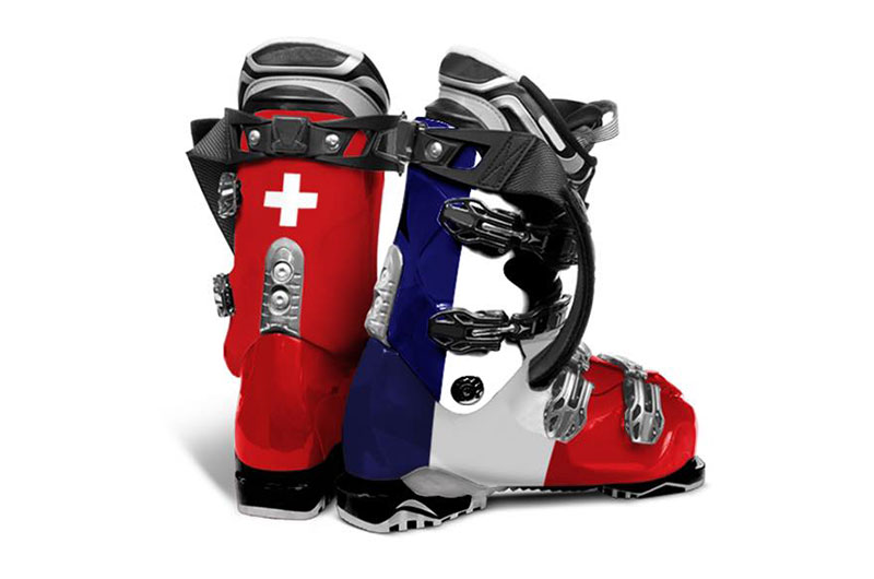 Swiss and French Flag Ski Boots